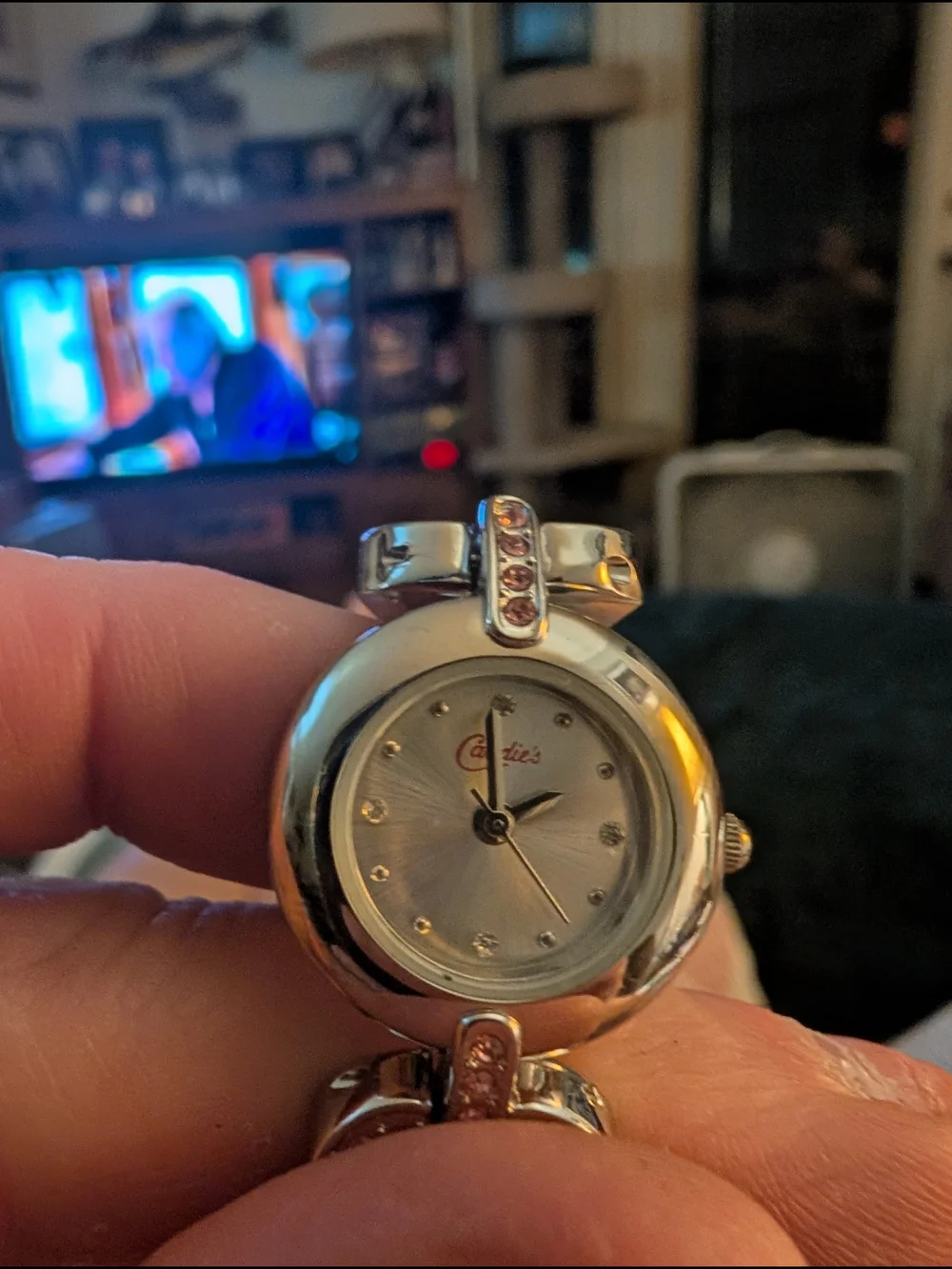 Candie'sSilver-Tone Round Watch with Crystal Accents With Quartz Move Brand Batt
